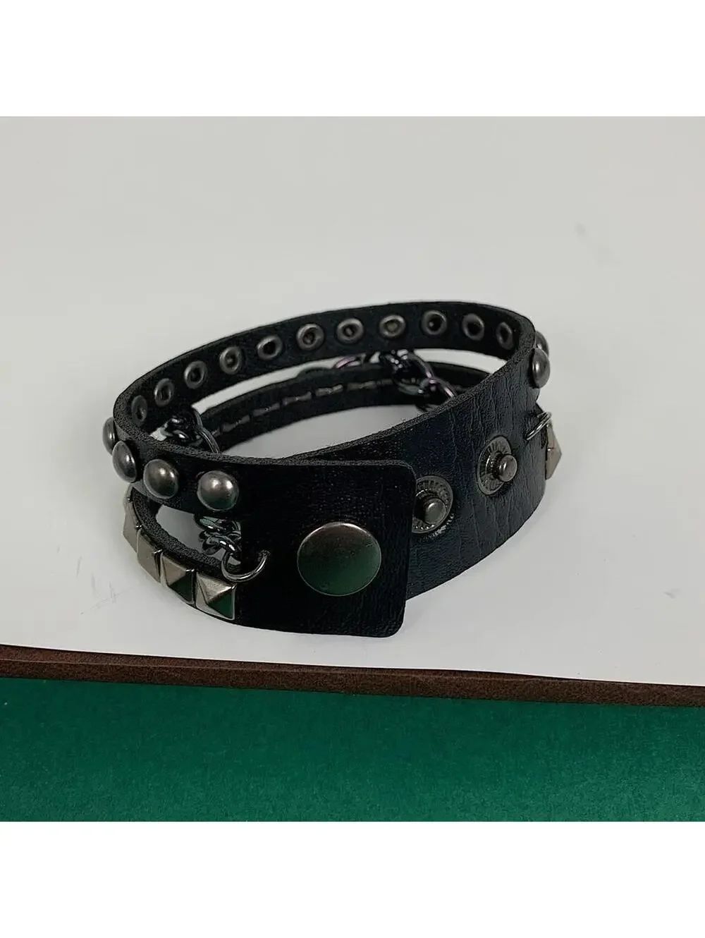 Grunge Y2K style Black and silver studded spike bracelet set